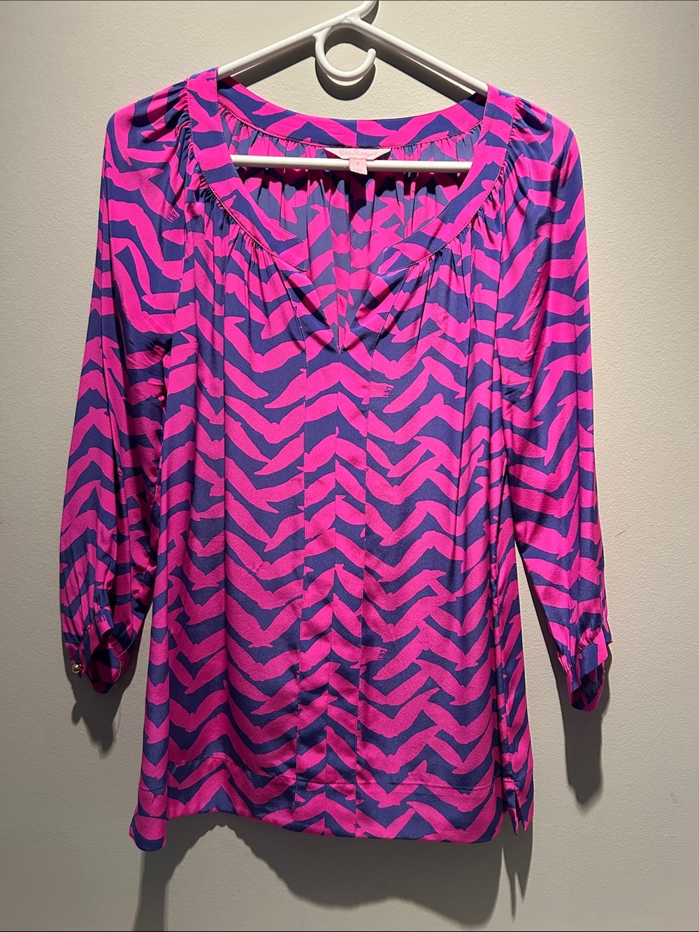 Lilly Pulitzer Pink and Blue Chevron-Print V-Neck Blouse